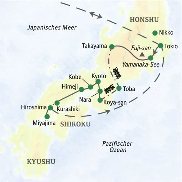 Diese umfassende Studienreise durch Japan führt in die Hauptstadt Tokio,  in die Japanischen Alpen, nach Kyoto und nach Hiroshima.